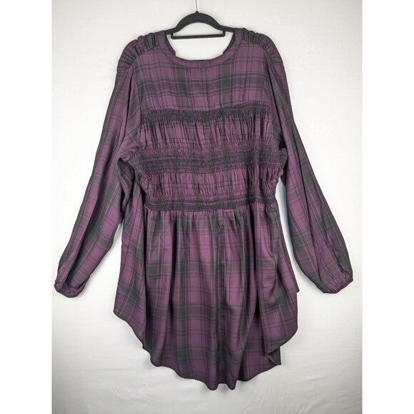 NEW Torrid Tunic Size 3 Purple/Black Plaid Rayon Twill Smocked Button-Front Top - Picture 2 of 9